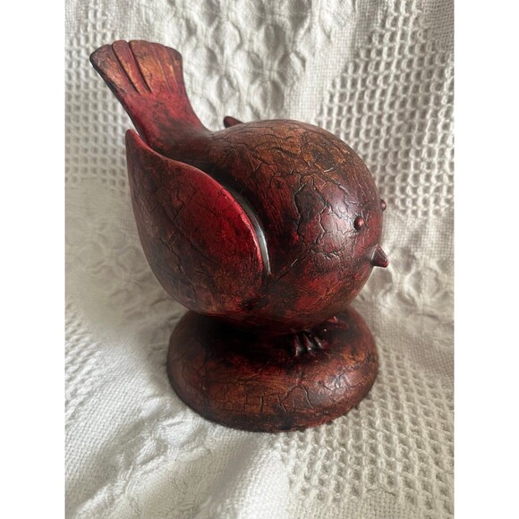 Red Folk Art Crackle Bird - Picture 3 of 5